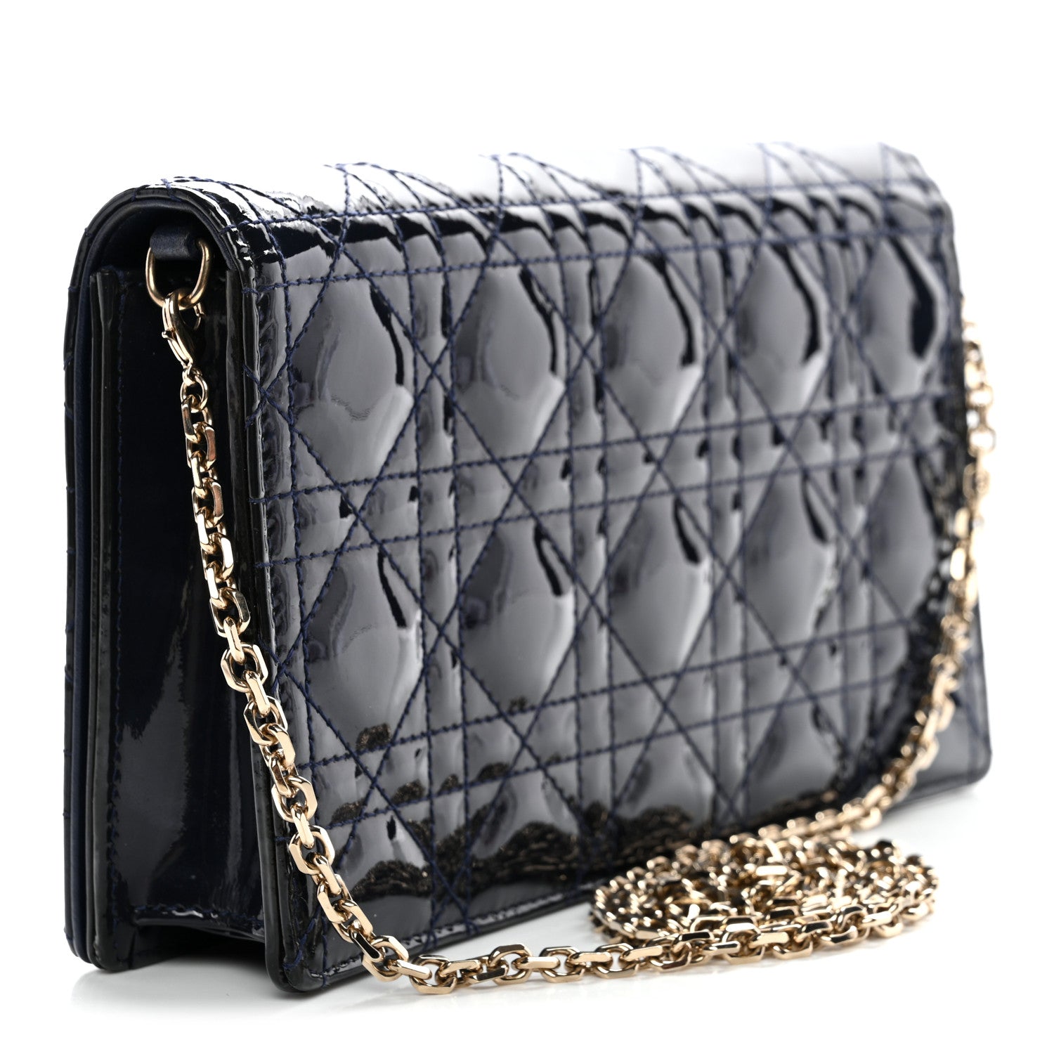 Patent Cannage Lady Dior Clutch Blue