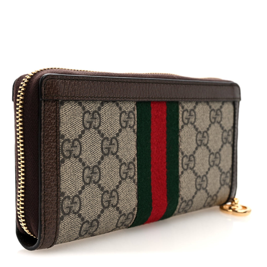 GG Supreme Monogram Web Ophidia Zip Around Wallet Brown