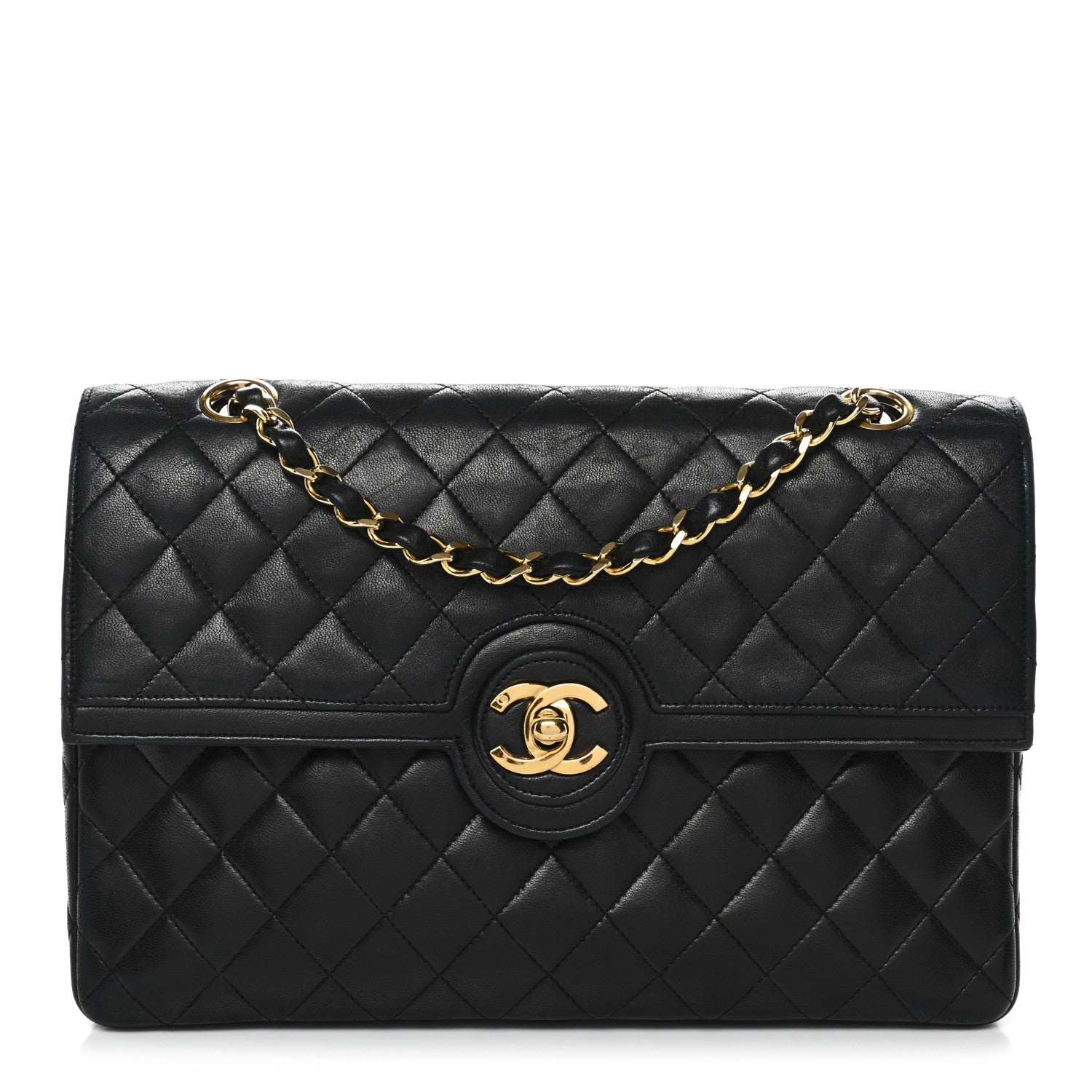 Lambskin Quilted Medium Single Flap Black