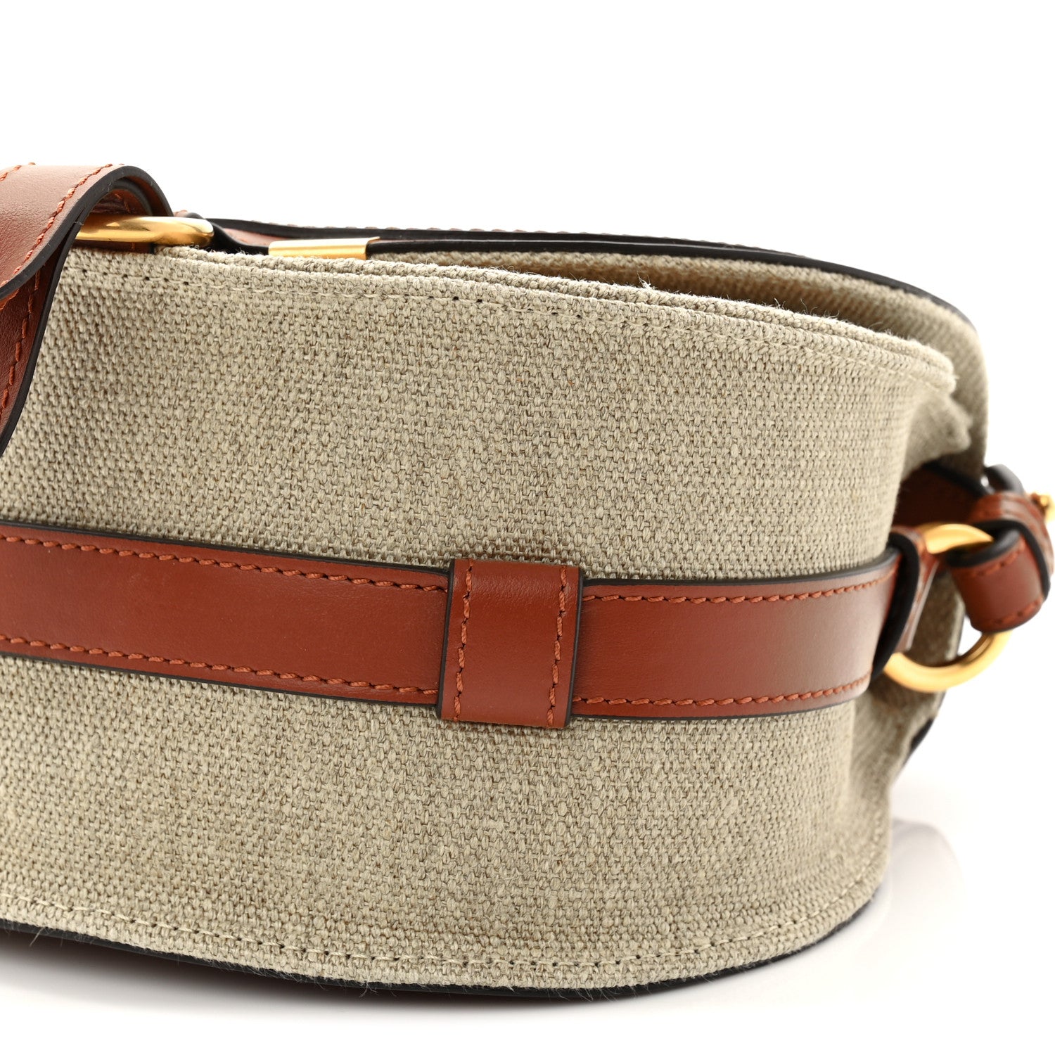Linen Calfskin Small Marcie Saddle Bag Sepia Brown