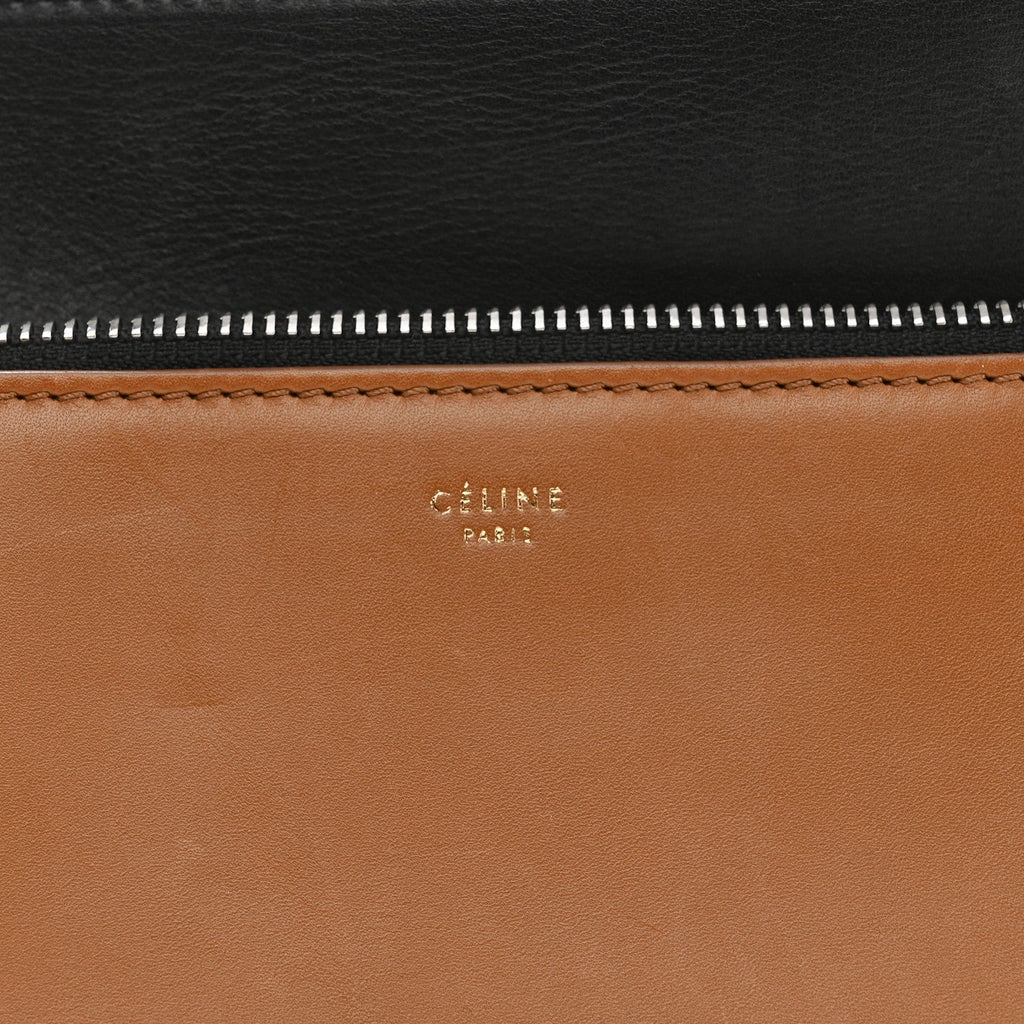 Smooth Calfskin Medium Tri-Color Edge Shoulder Bag Tan