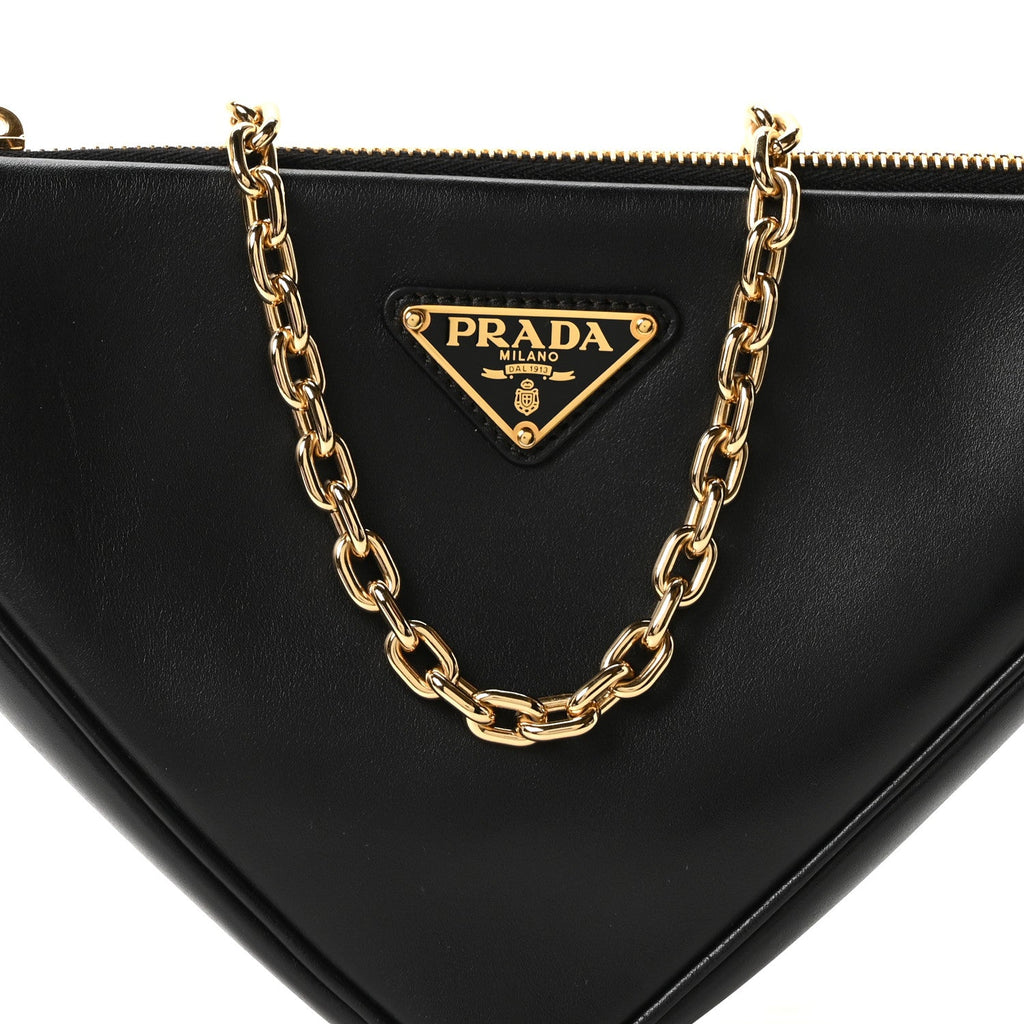 Jacquard Calfskin Triangolo Symbole Embroidered Mini Triangle Double Bag Black Corda