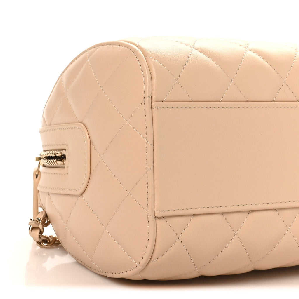 Lambskin Quilted Barrel Clutch With Chain Light Beige