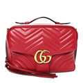Calfskin Matelasse Sylvie Web Small GG Marmont Top Handle Shoulder Bag Hibiscus Red