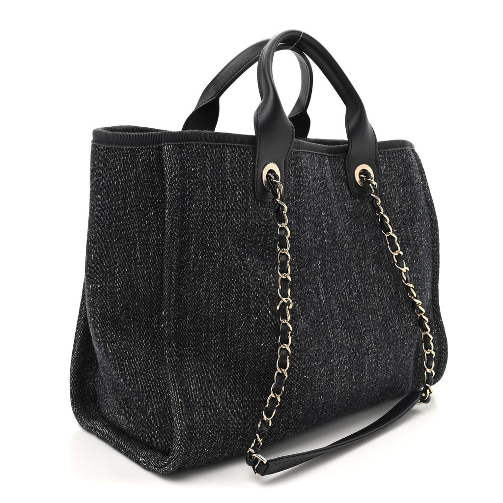 Denim Small Deauville Tote Dark Blue White