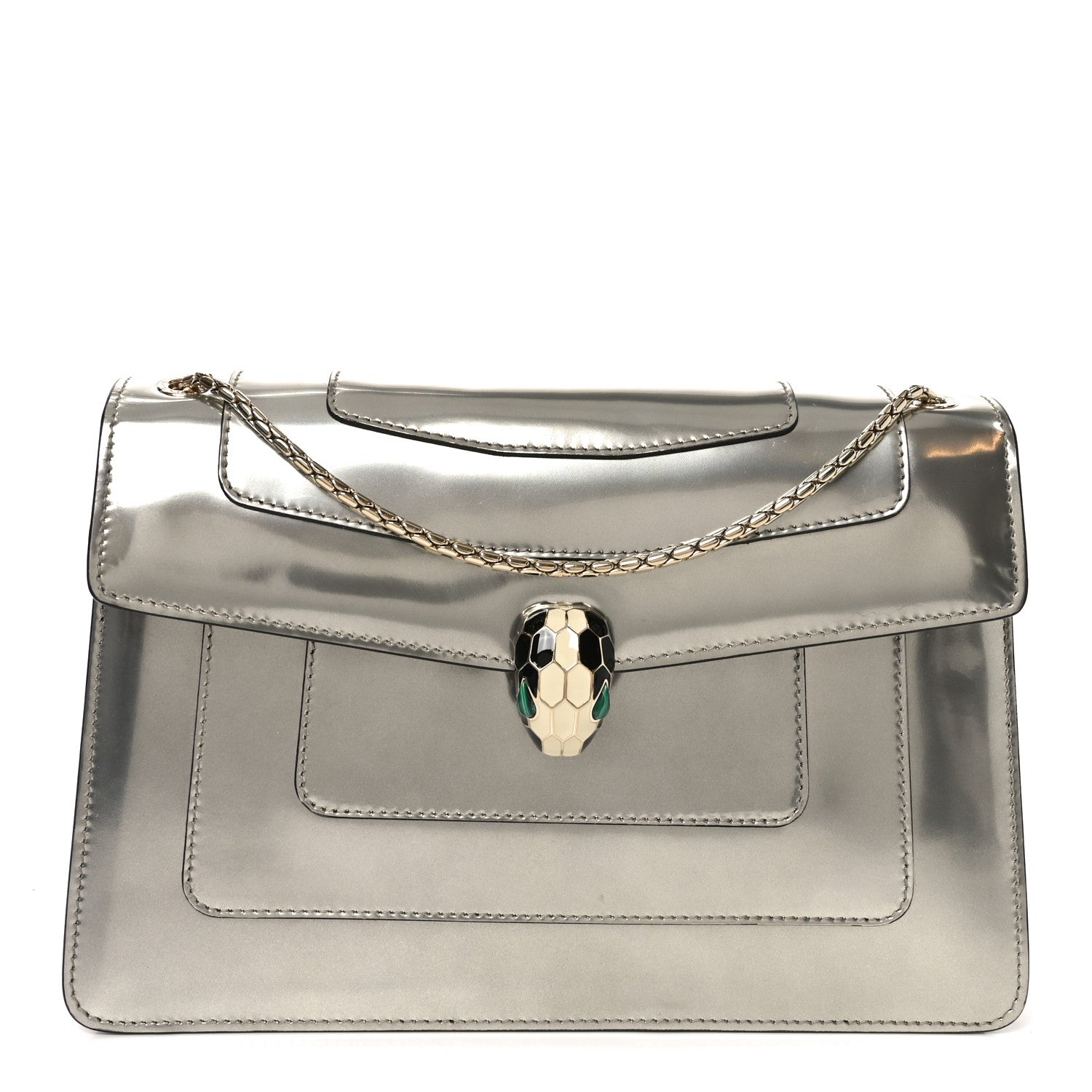 Metallic Calfskin Serpenti Forever Shoulder Bag Silver