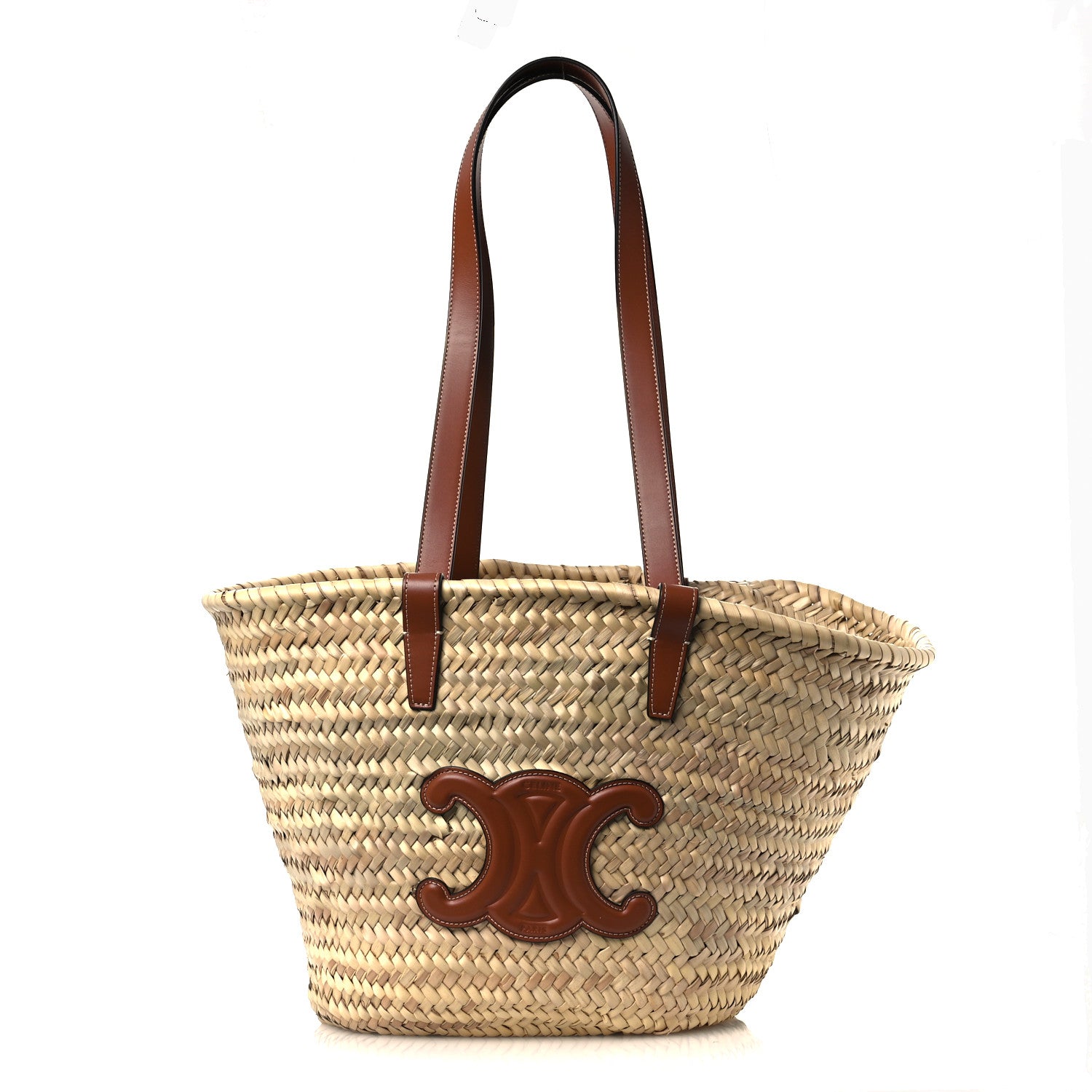 Raffia Calfskin Triomphe Medium Panier Tan