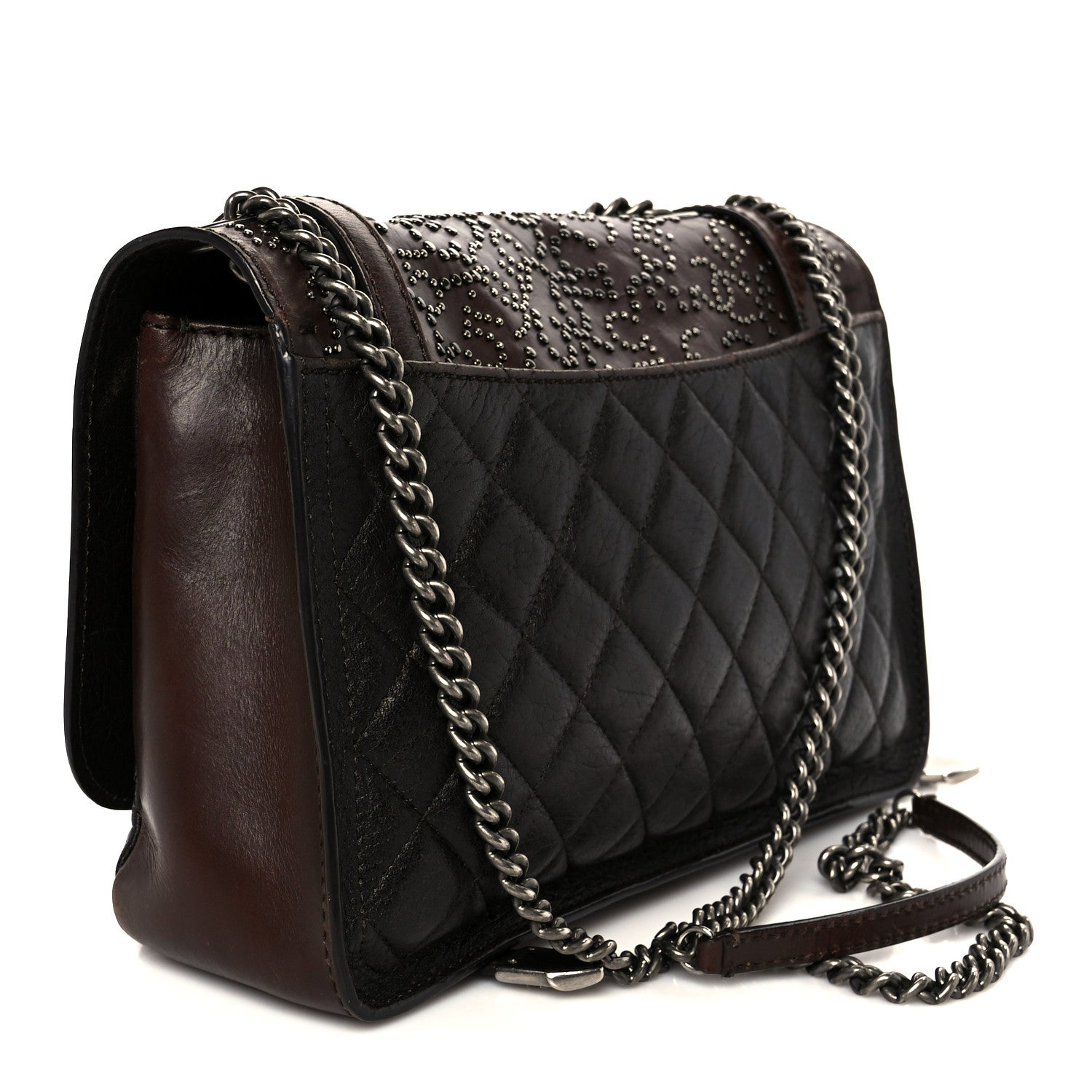 Calfskin Lambskin Studded Paris Dallas Texan Flap Brown Black