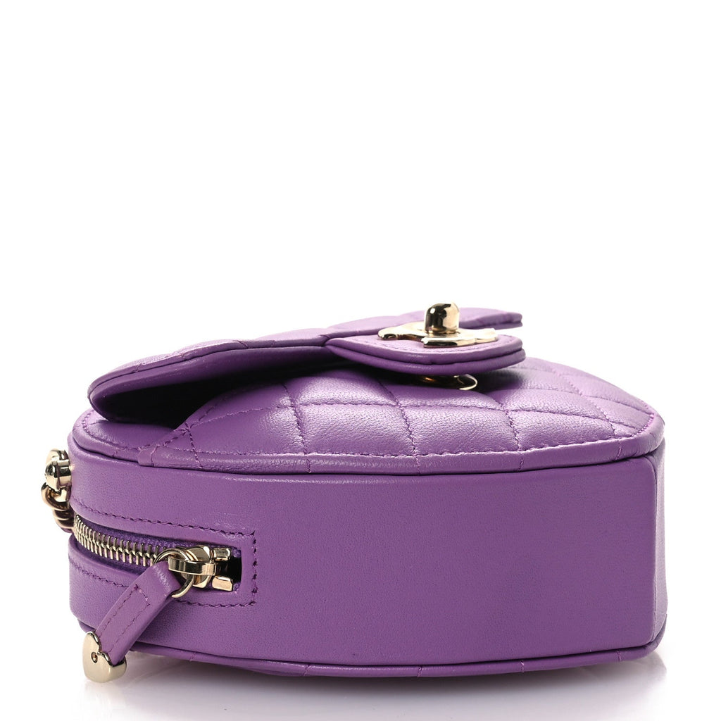 Lambskin Quilted CC In Love Heart Clutch With Chain Purple