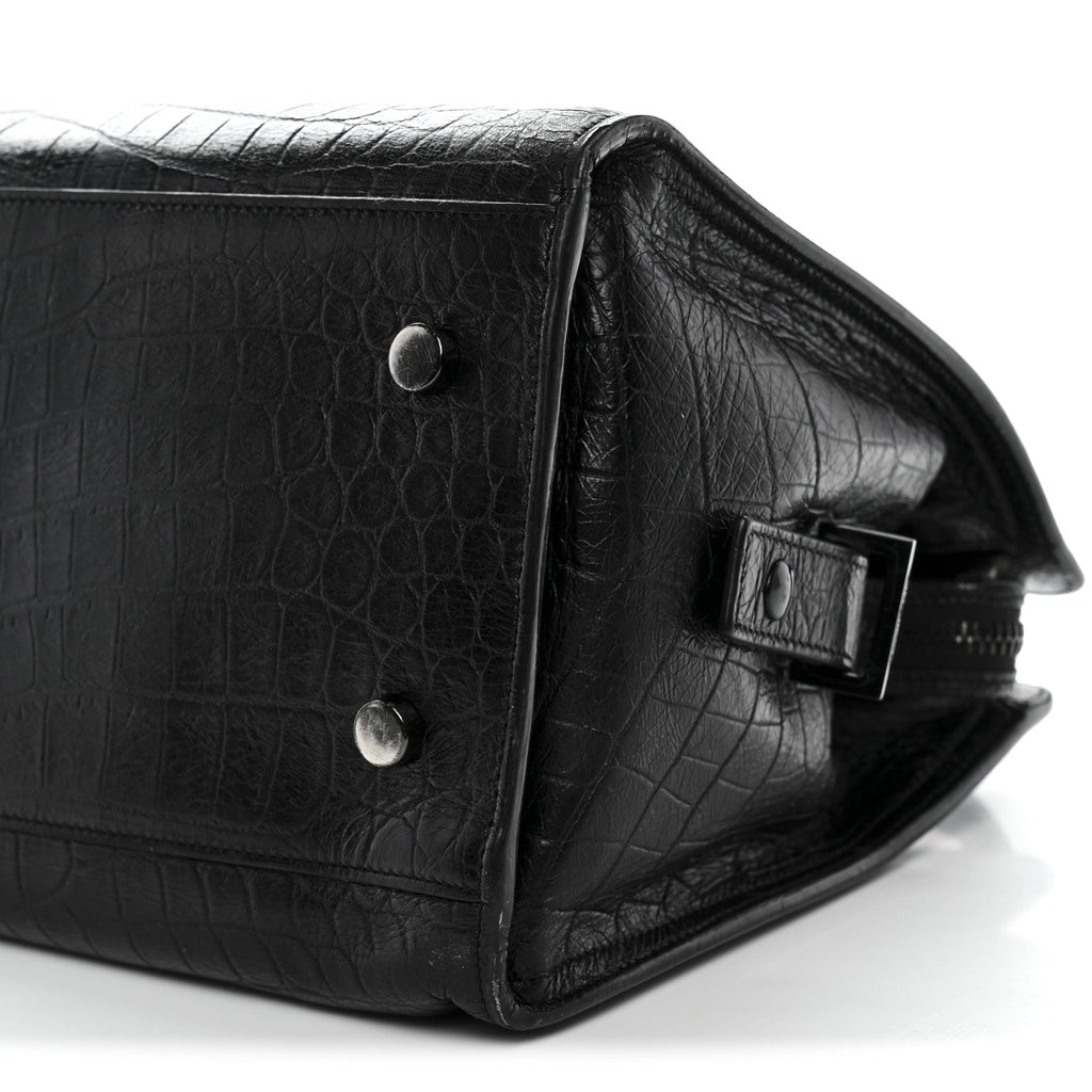 Calfskin Crocodile Embossed Small Monogram Cabas Black
