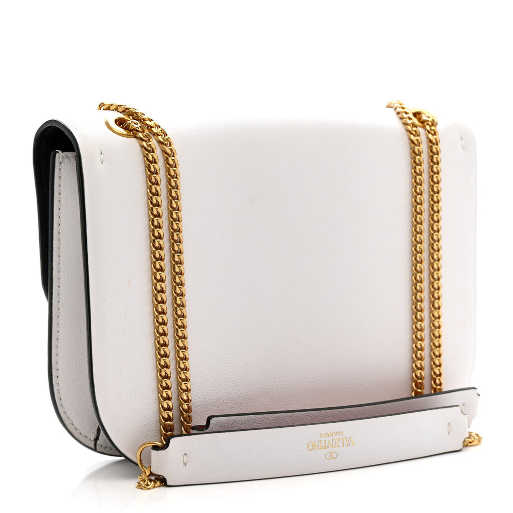 Smooth Calfskin Small VLock Shoulder Bag Bianco Ottico Rouge Pur