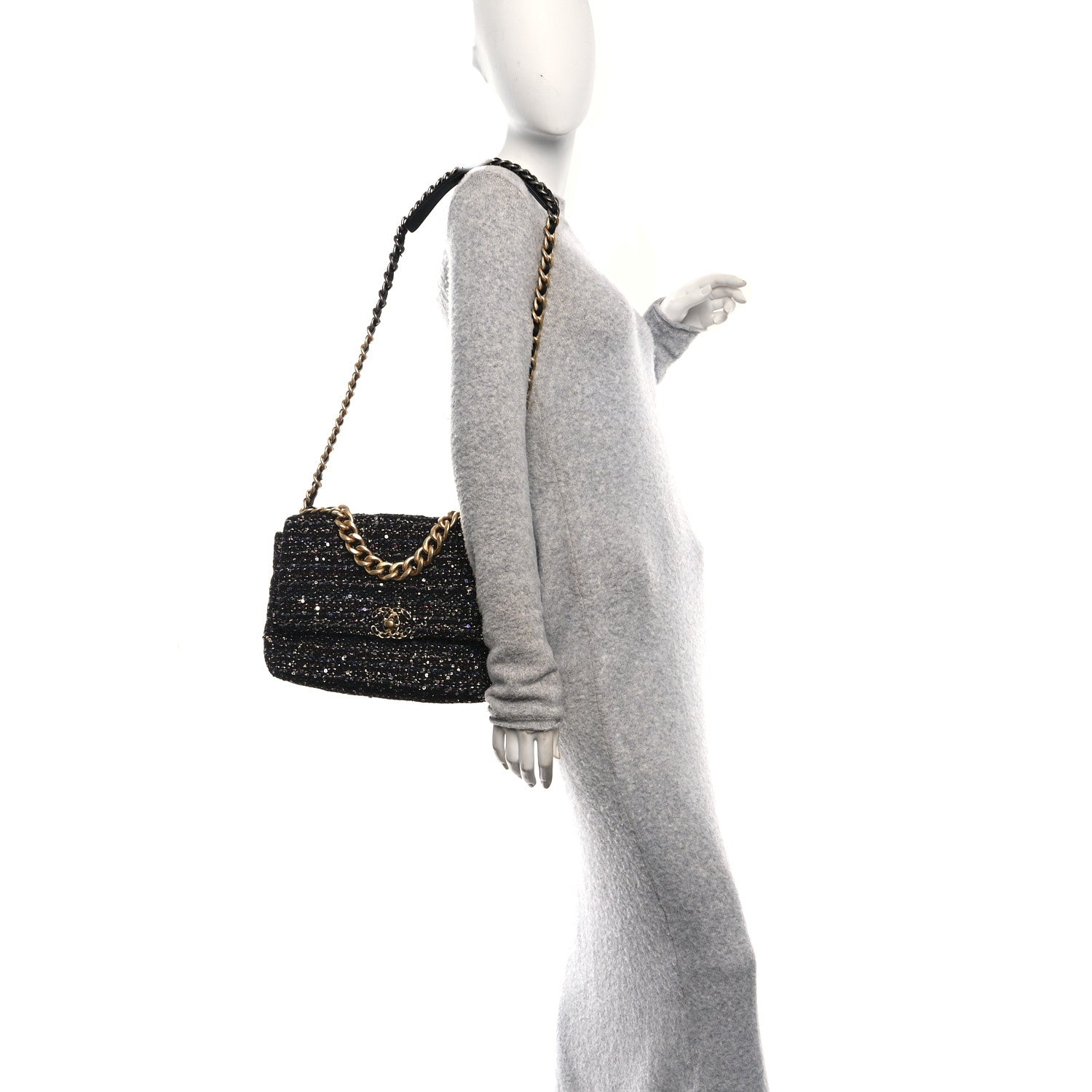 Tweed Sequin Quilted Medium Chanel 19 Flap Black Multicolor