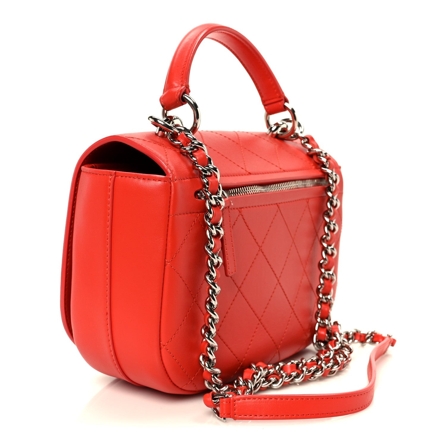 Calfskin Stitched Small Ring My Bag Flap Crossbody Red