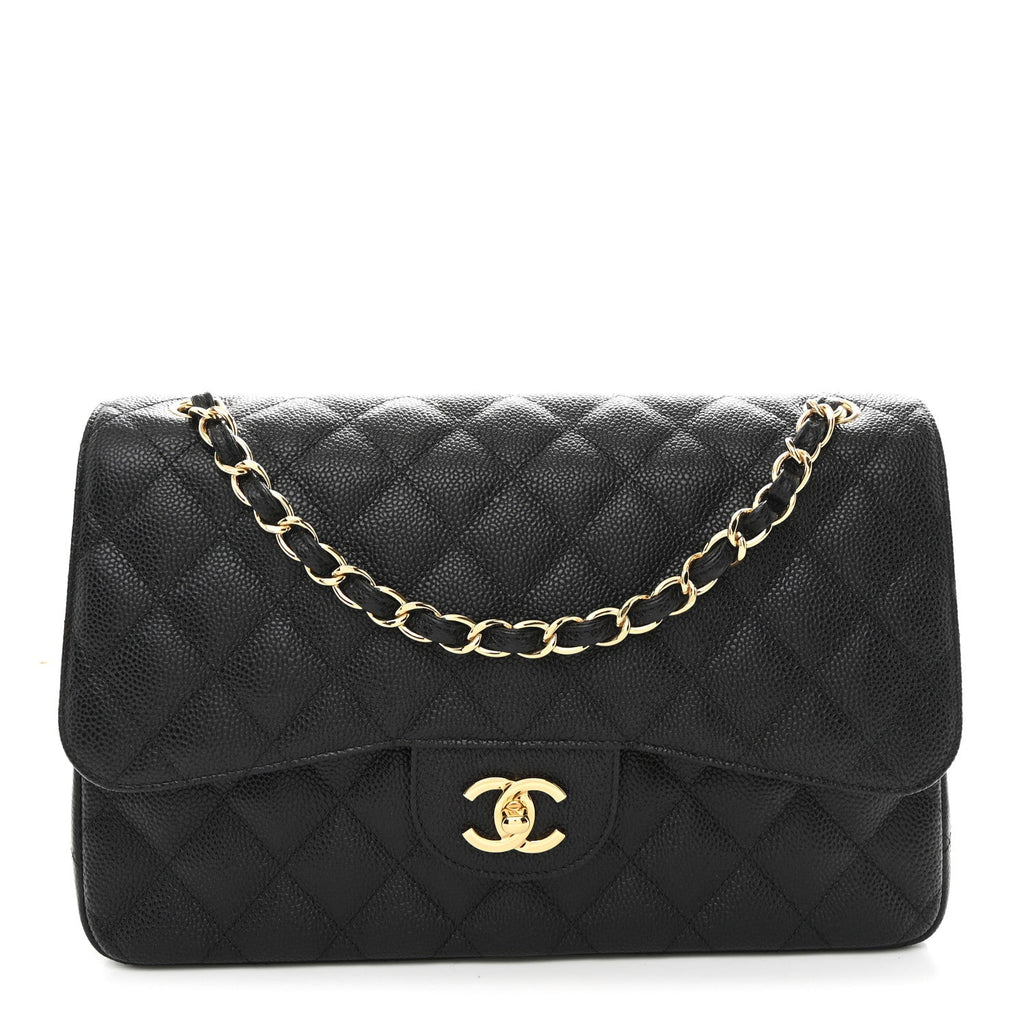 Caviar Quilted Jumbo Double Flap Black