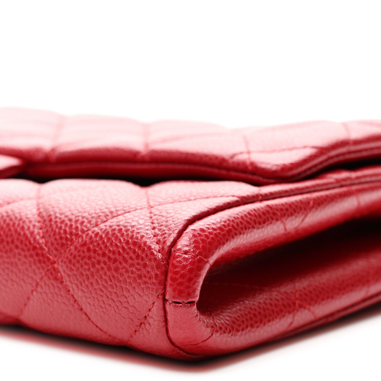 Iridescent Caviar Quilted Clutch With Chain Flap Red