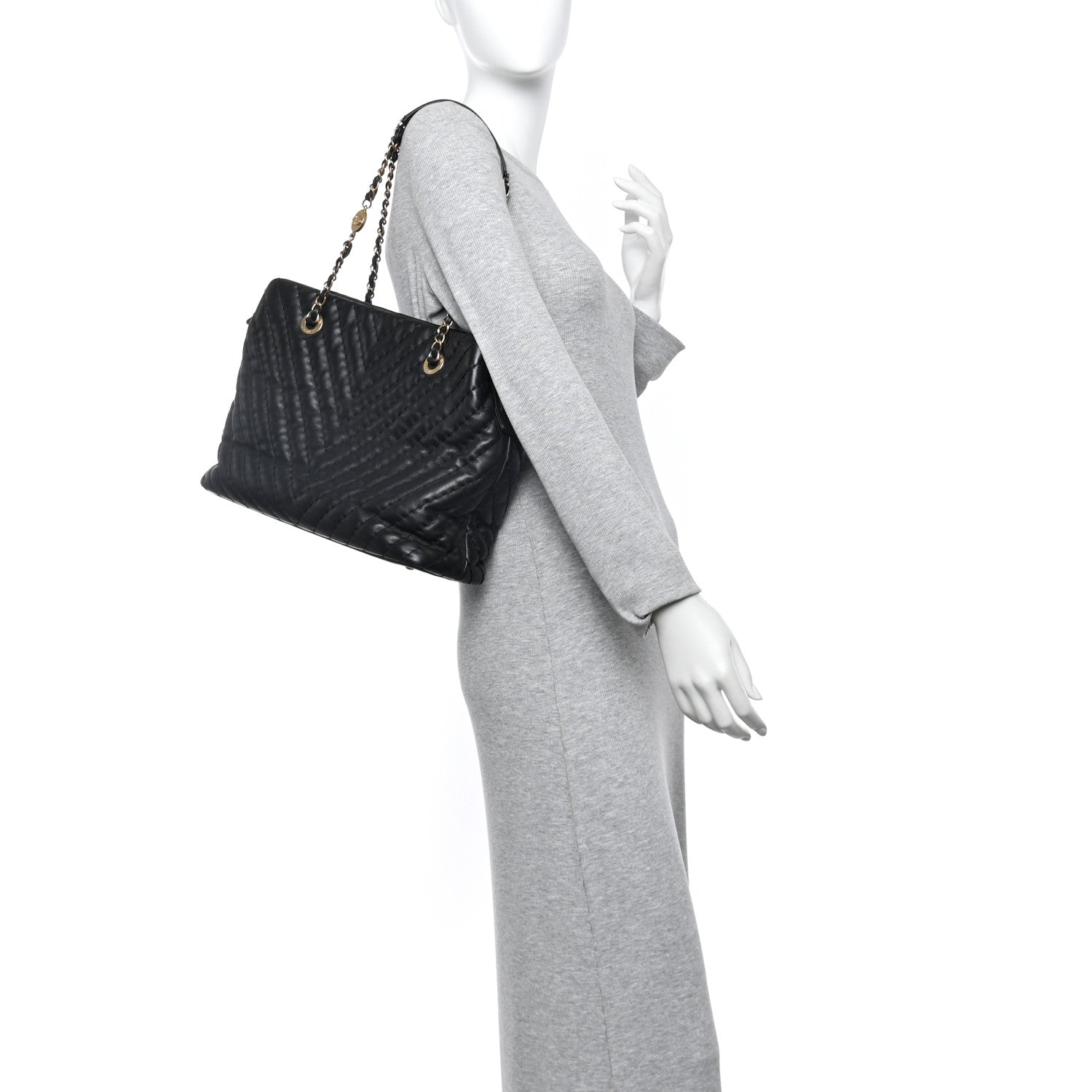 Calfskin Chevron Quilted Surpique Tote Black