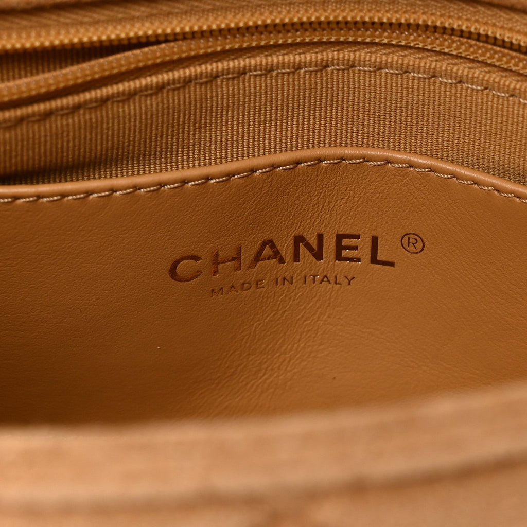 Suede Quilted Mini Flap Dark Beige