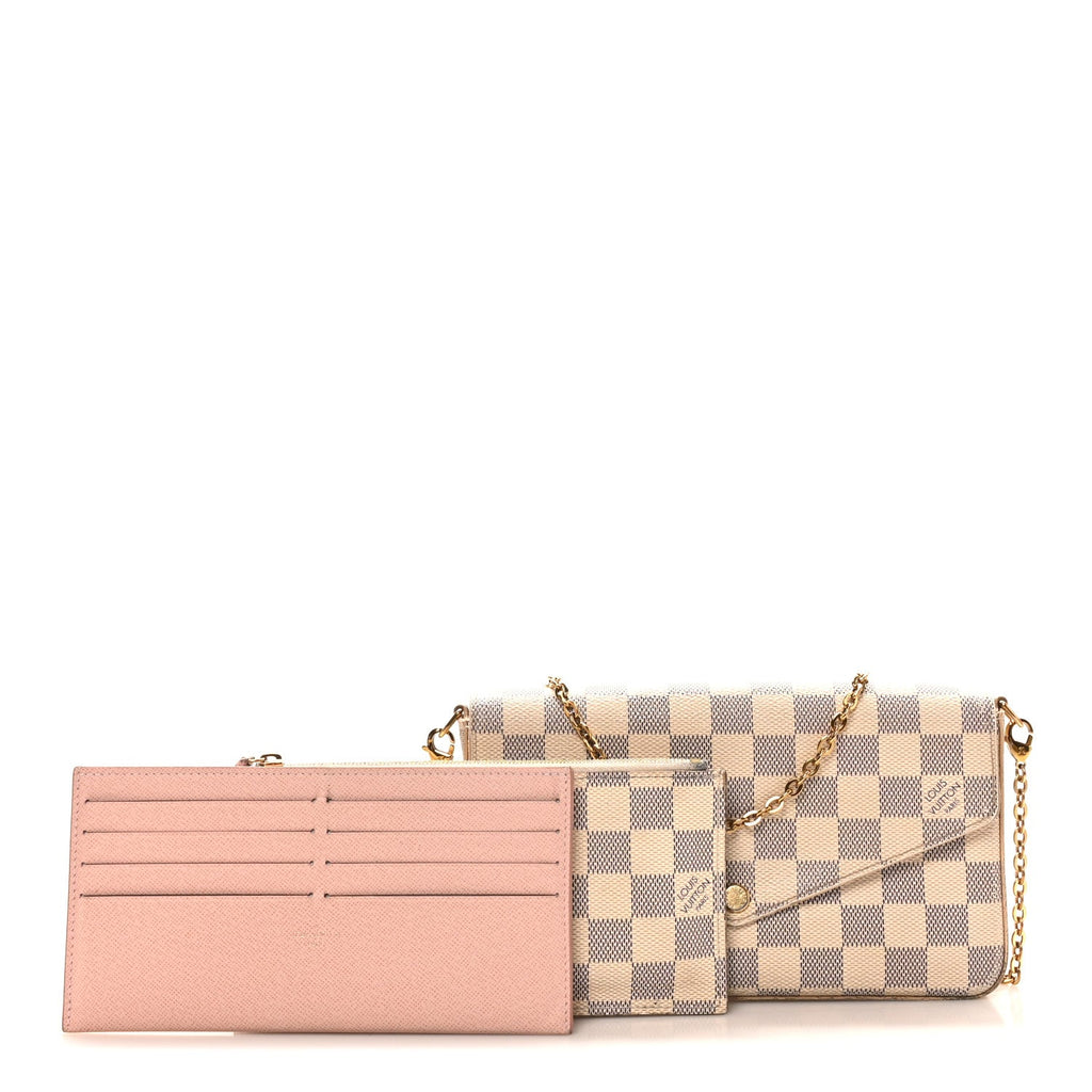 Damier Azur Pochette Felicie Chain Wallet Rose Ballerine