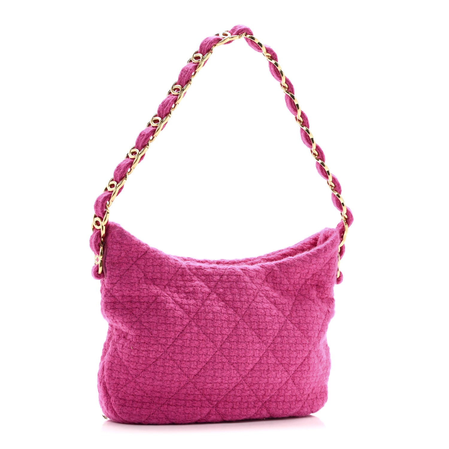 Cashmere Tweed Quilted CC Links Hobo Fuchsia