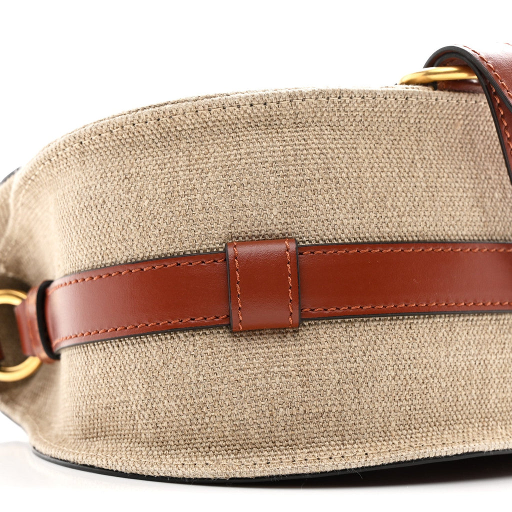Linen Calfskin Small Marcie Saddle Bag Sepia Brown