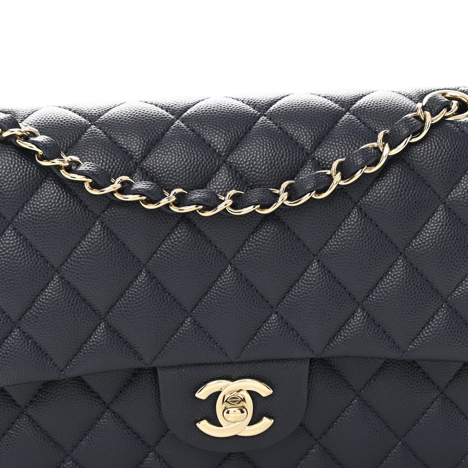 Caviar Quilted Medium Double Flap Navy