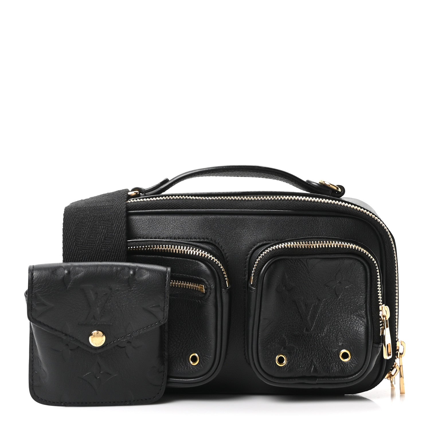 Calfskin Monogram Embossed Utility Crossbody Black