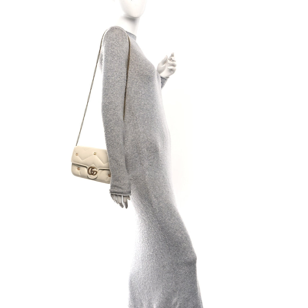 Calfskin Matelasse Double G Studs Mini Torchon GG Marmont Shoulder Bag White