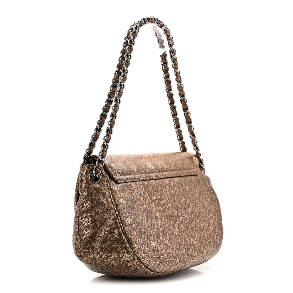 Metallic Caviar Half Moon Large Flap Bronze