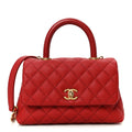 Caviar Lizard Embossed Quilted Mini Coco Handle Flap Red
