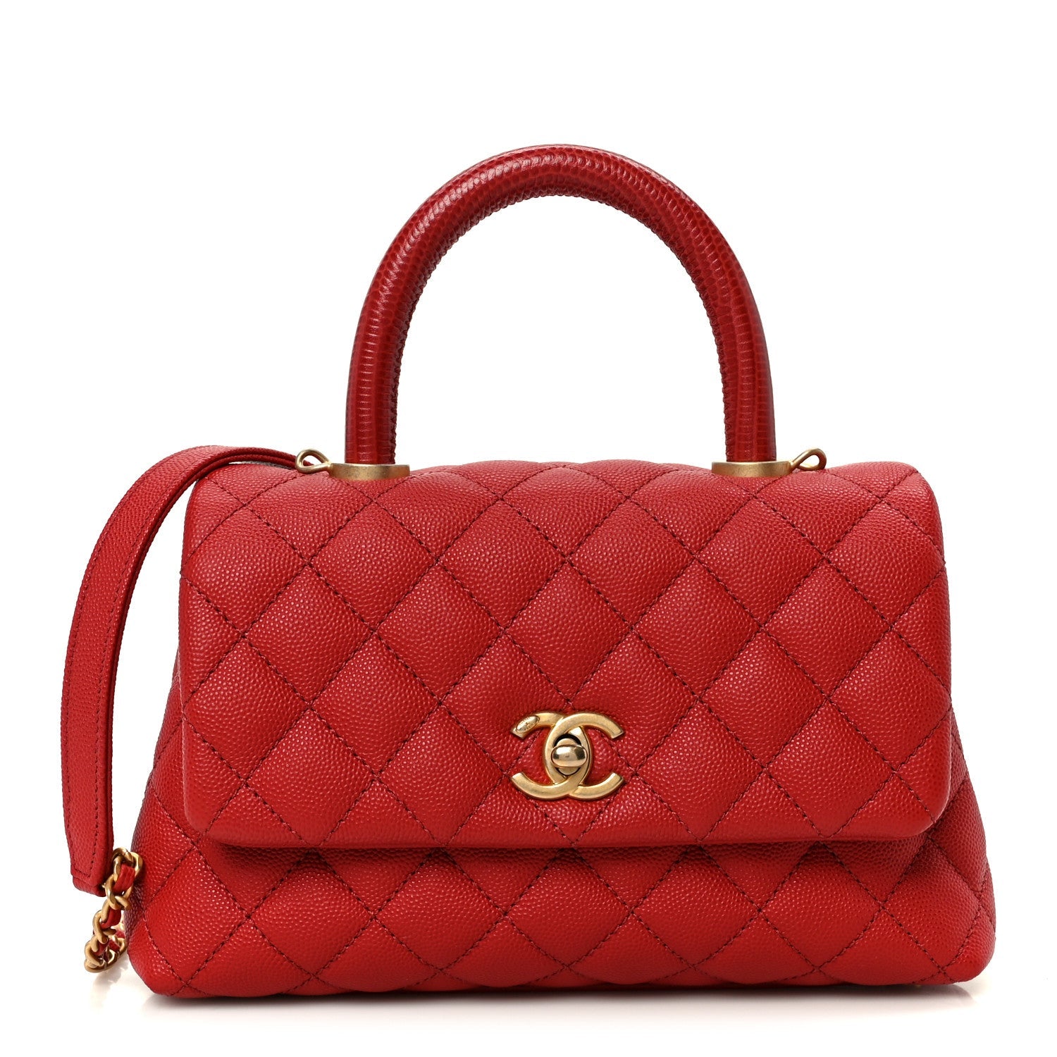 Caviar Lizard Embossed Quilted Mini Coco Handle Flap Red