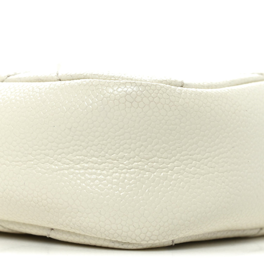 Shiny Caviar Quilted Chain Melody Camera Bag White