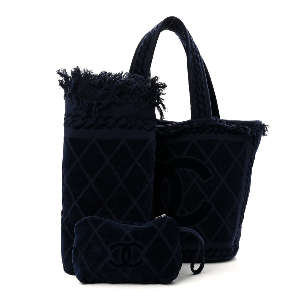 Terry Cotton CC Beach Tote Towel Set Blue