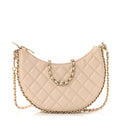 Lambskin Quilted Small Hobo Bag Light Beige