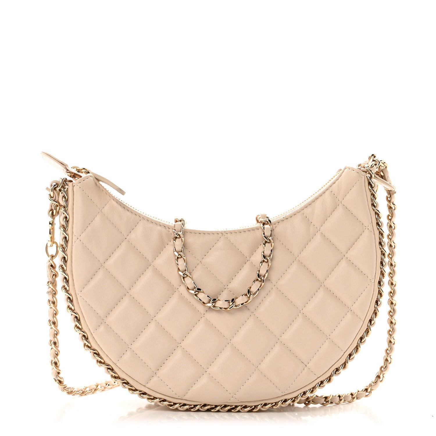 Lambskin Quilted Small Hobo Bag Light Beige