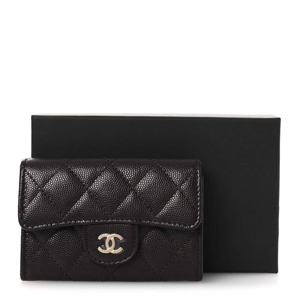 Caviar Quilted Flap  Holder Wallet Burgundy