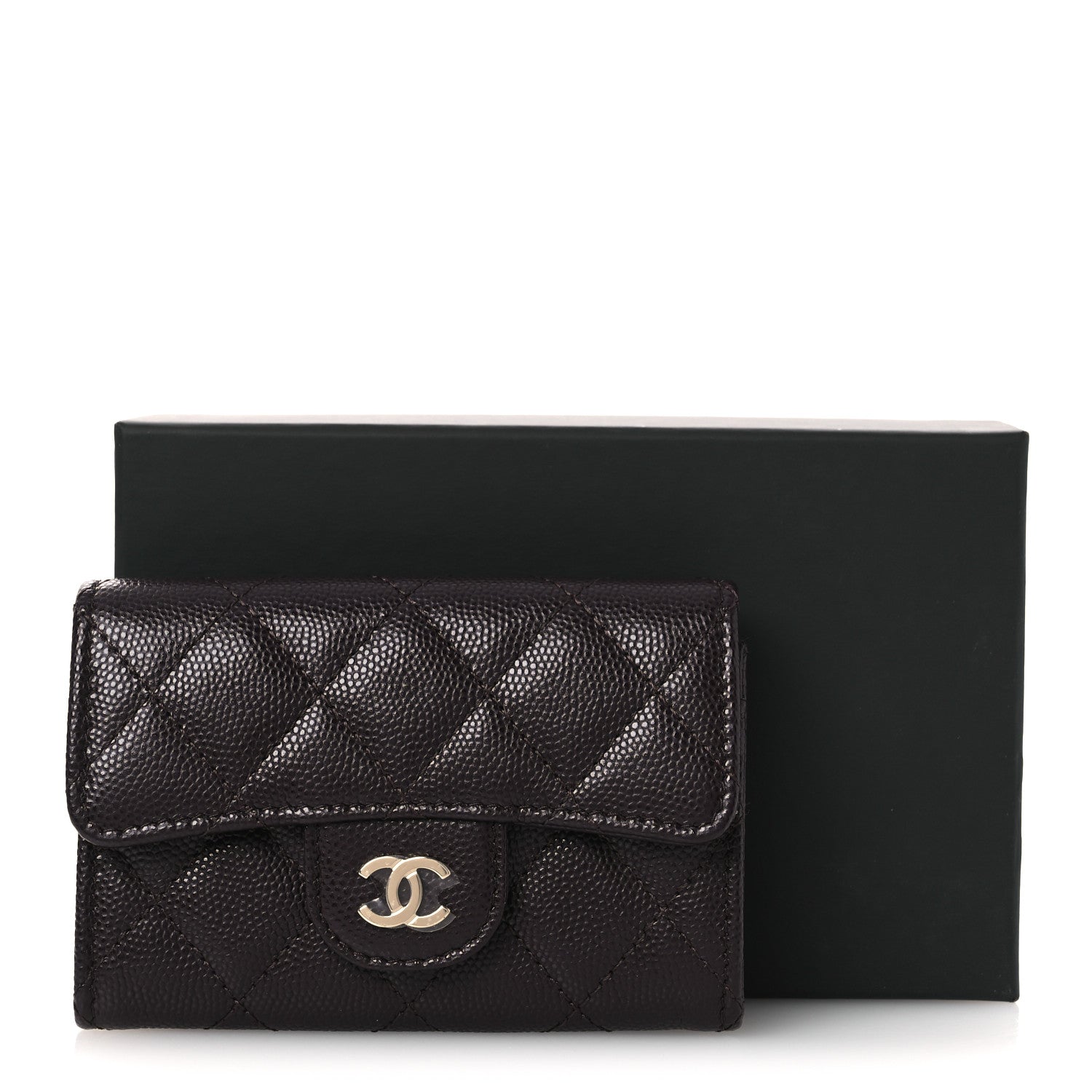 Caviar Quilted Flap  Holder Wallet Burgundy