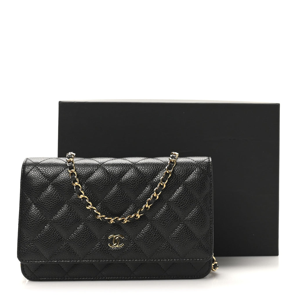 Caviar Quilted Wallet on Chain WOC Black