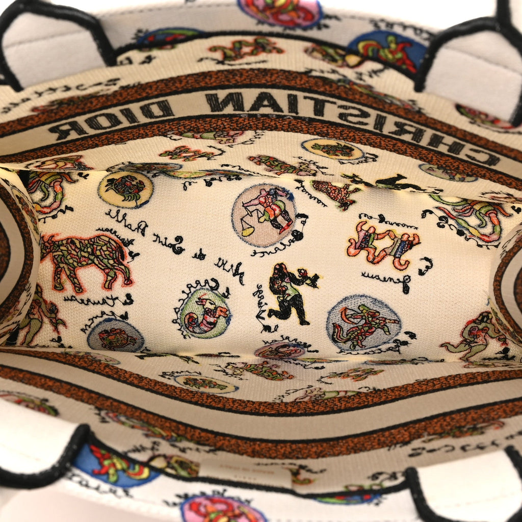 Canvas Embroidered Dragon Zodiac Medium Book Tote White Multicolor
