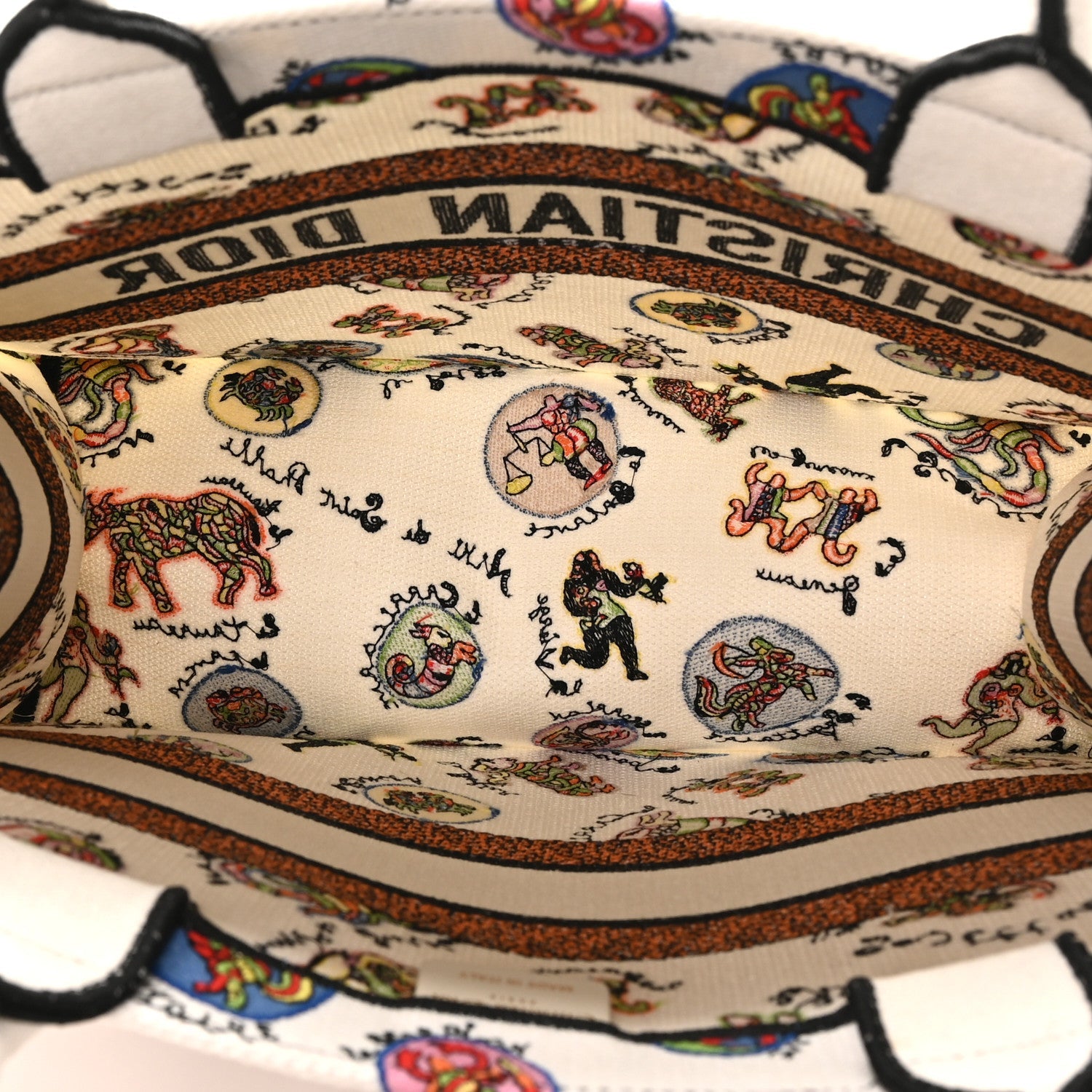 Canvas Embroidered Dragon Zodiac Medium Book Tote White Multicolor
