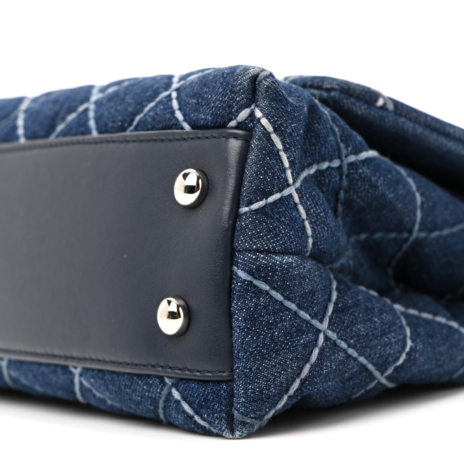 Denim Quilted Mini Coco Handle Flap Blue