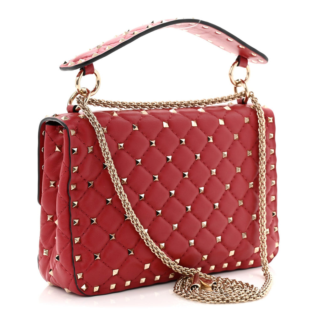Nappa Medium Rockstud Spike Shoulder Bag Rosso Valentino