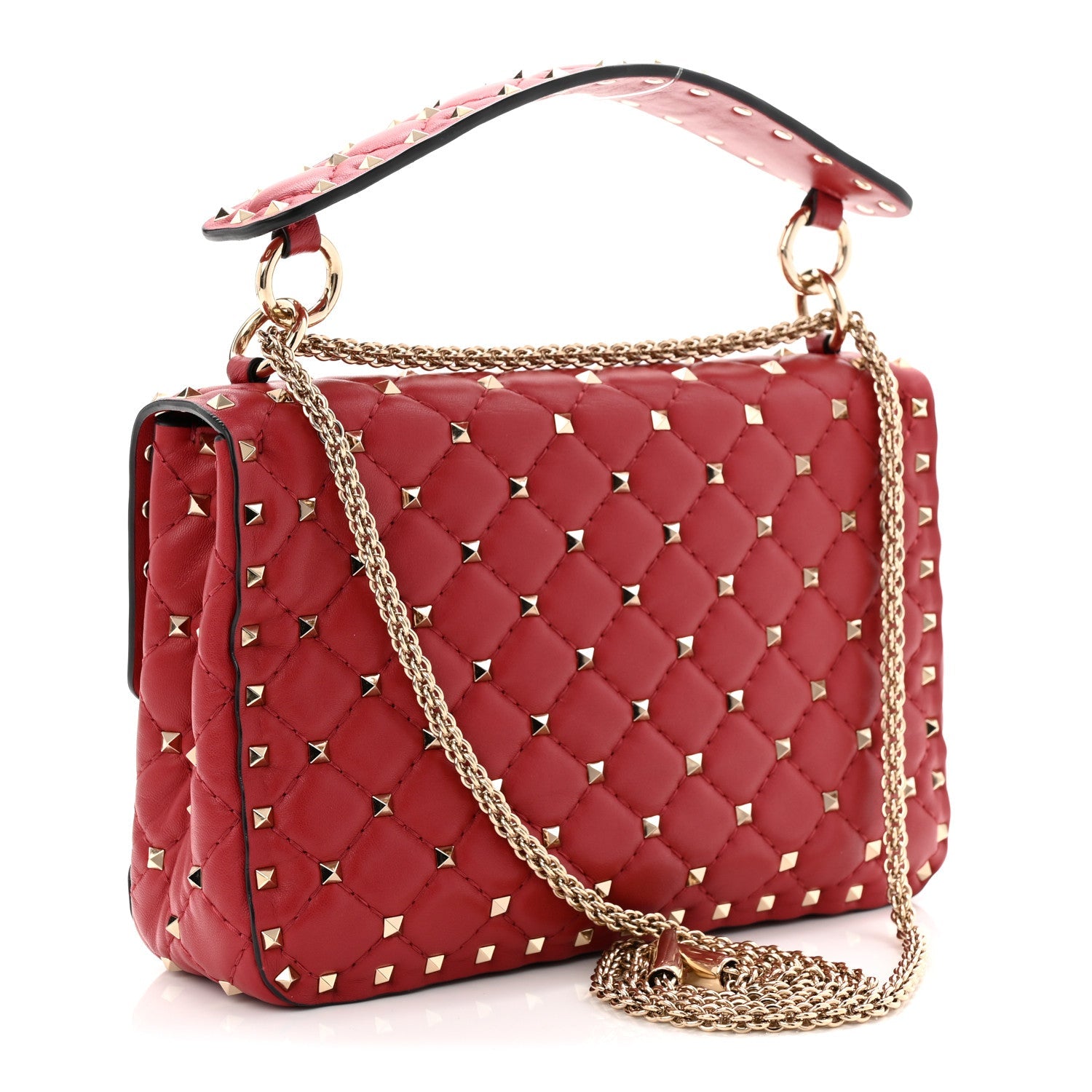 Nappa Medium Rockstud Spike Shoulder Bag Rosso Valentino