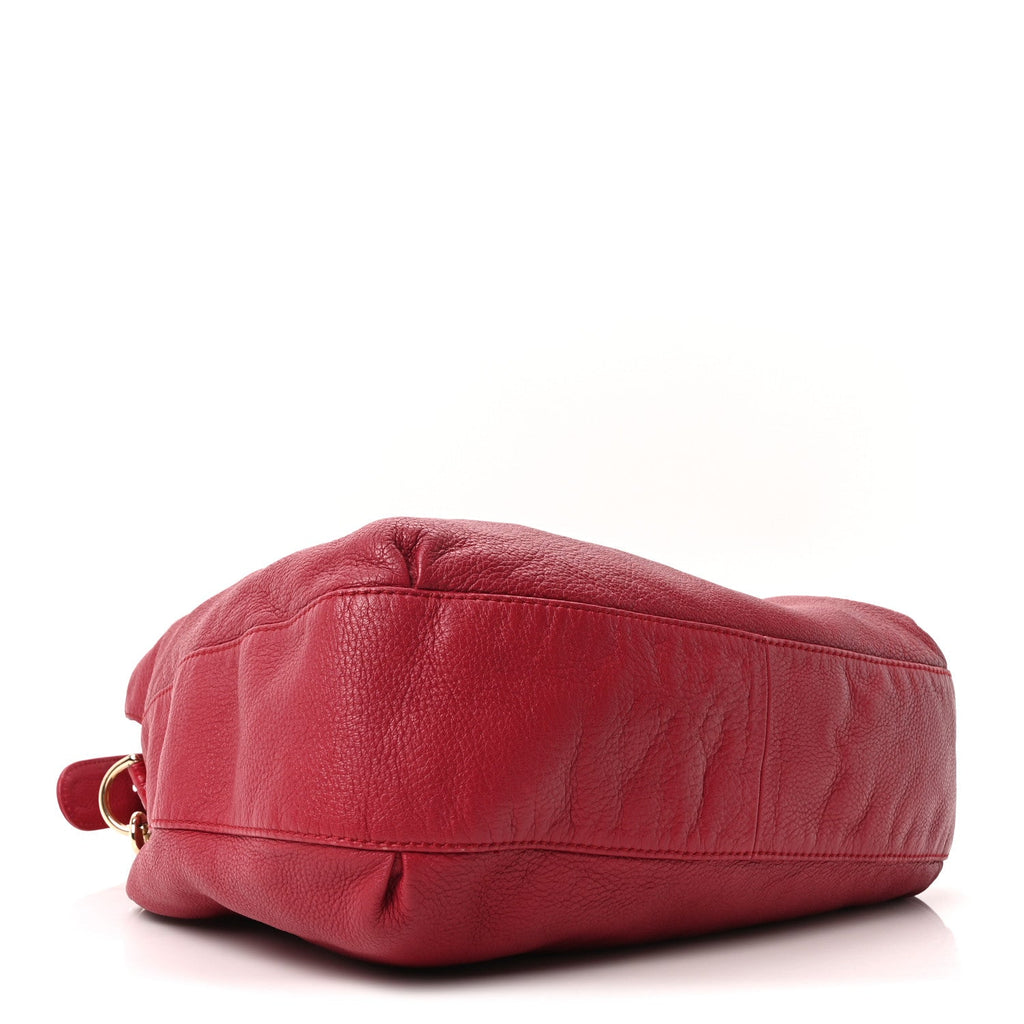 Pebbled Calfskin Medium G Wave Shoulder Bag Red