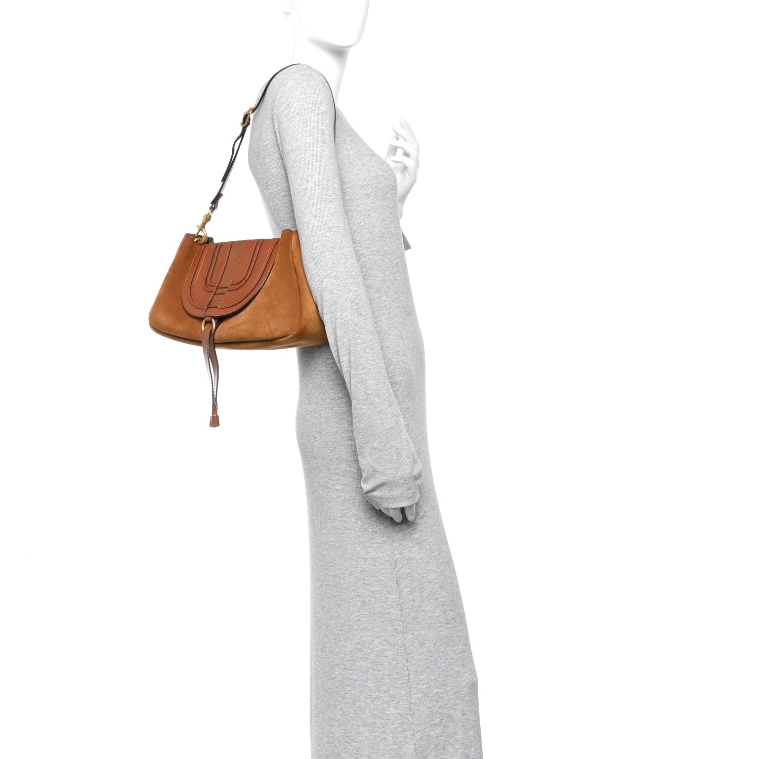 Shiny Grained Calfskin Small Marcie Clutch Tan