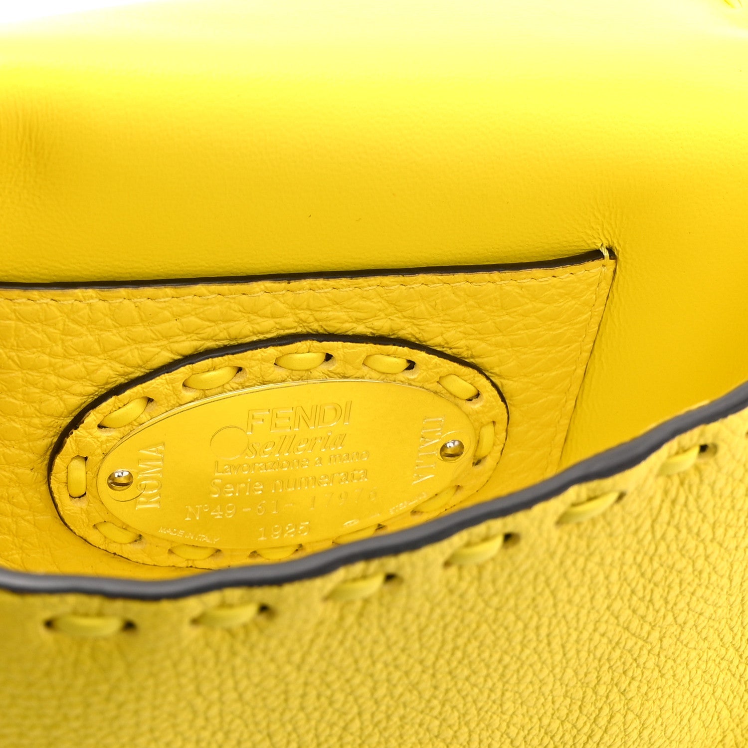 Cuoio Roma Sellerissima Nappa Sintetica Tape Stitch Mini Baguette Acid Yellow