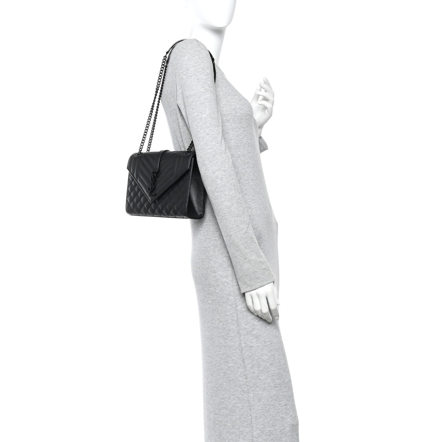 Grain De Poudre Textured Mixed Matelasse Triquilt Medium Monogram Monochrome Satchel Black