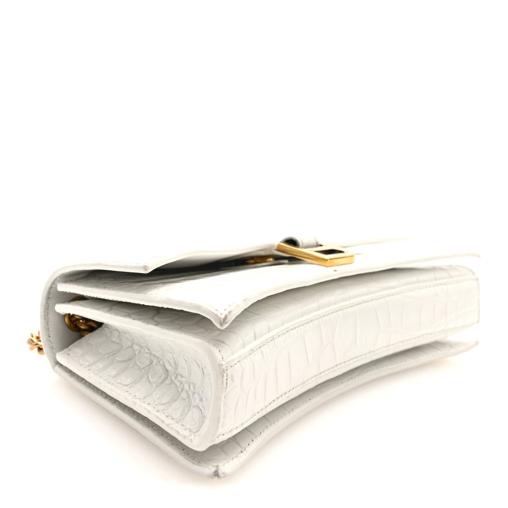Calfskin Crocodile Small Crush Chain Bag White