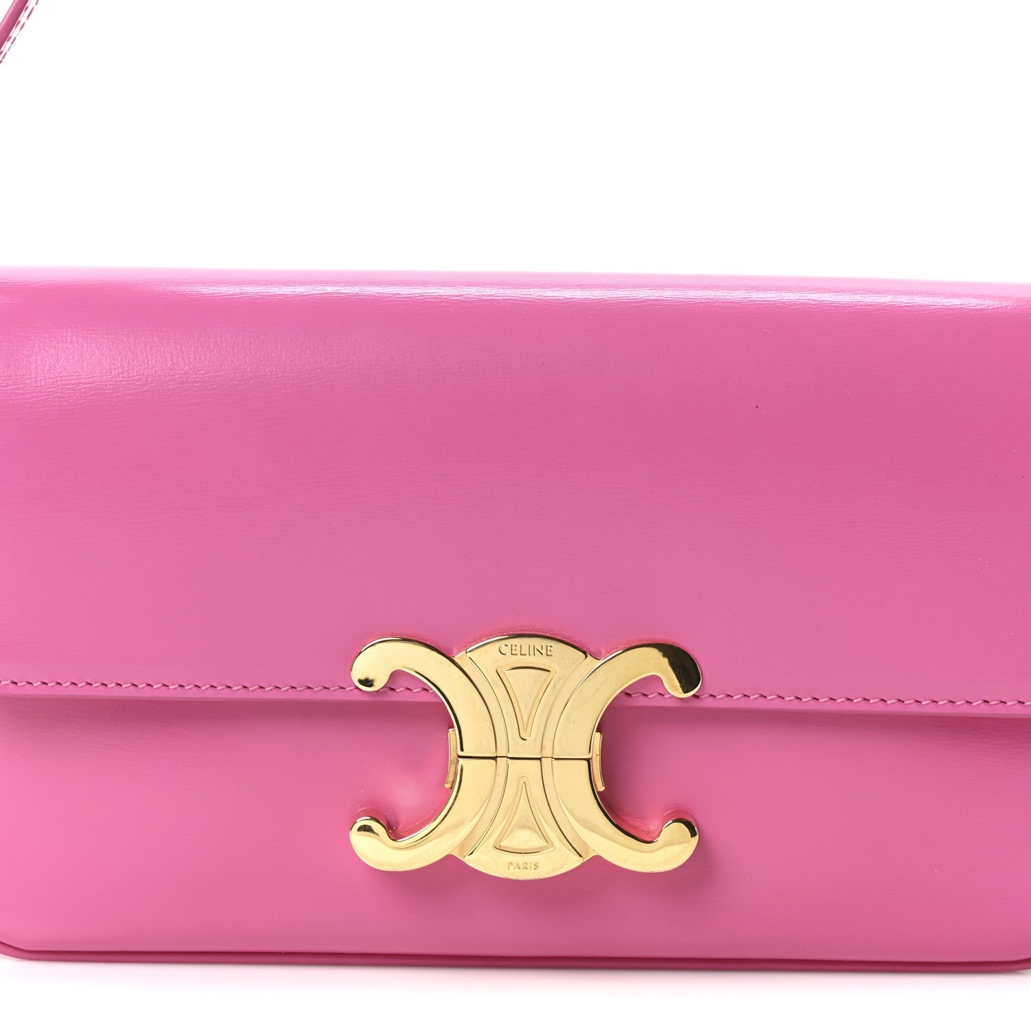 Shiny Calfskin Triomphe Shoulder Bag Fuchsia