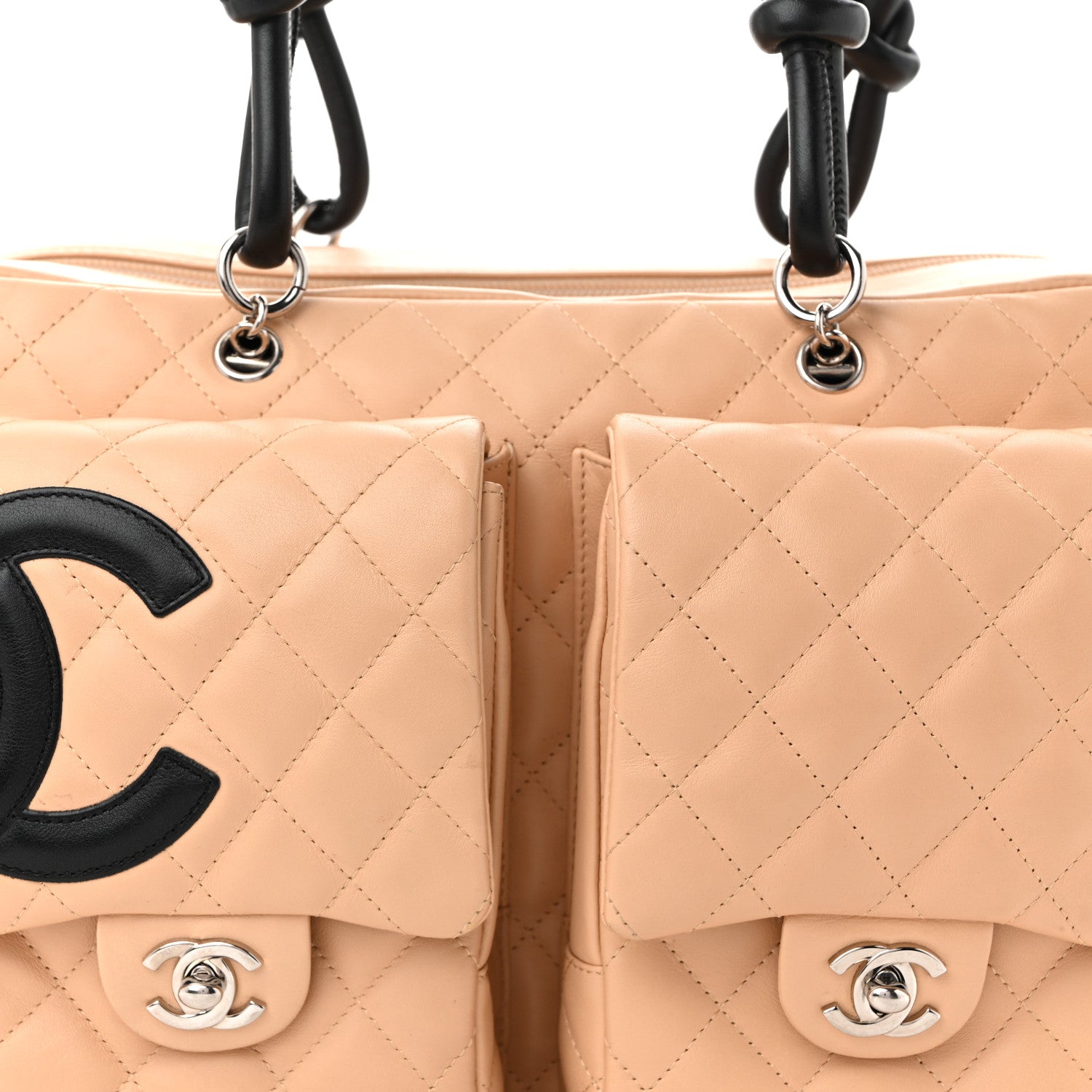 Calfskin Quilted Large Cambon Multipocket Reporter Beige Black