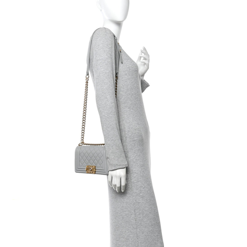 Caviar Quilted Small Boy Flap Light Grey